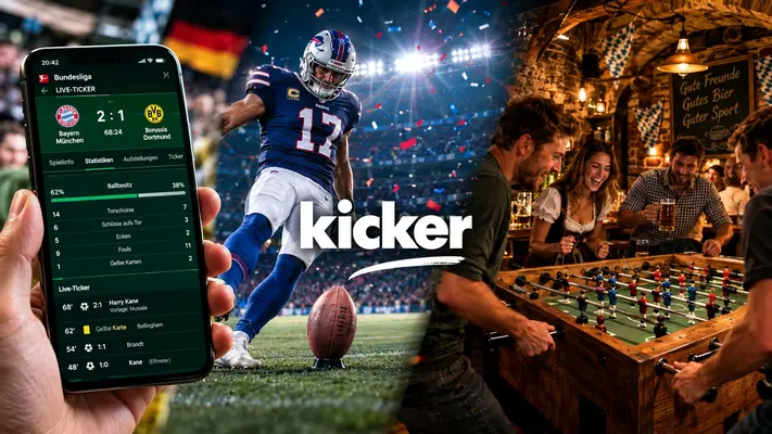 kicker online Smartphone-App mit Bundesliga-Liveticker, NFL-Kicker im Stadion und Freunde beim Tischfußball-Spielen.