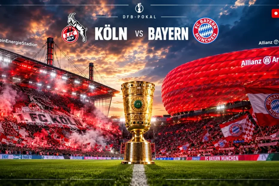 Köln vs Bayern DFB Pokal Duell live im RheinEnergieStadion und Allianz Arena mit Pokal